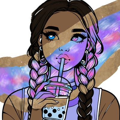 realistic girl with braided hair drinking boba