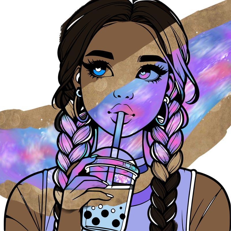 realistic girl with braided hair drinking boba