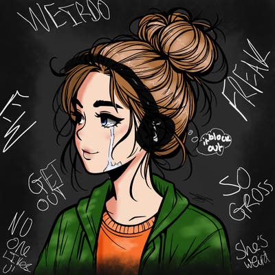 realistic teenage girl with a messy bun