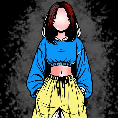 realistic girl faceless with baggy pants and a crop top