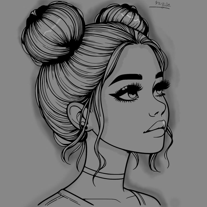 realistic girl with buns on the top of her head
