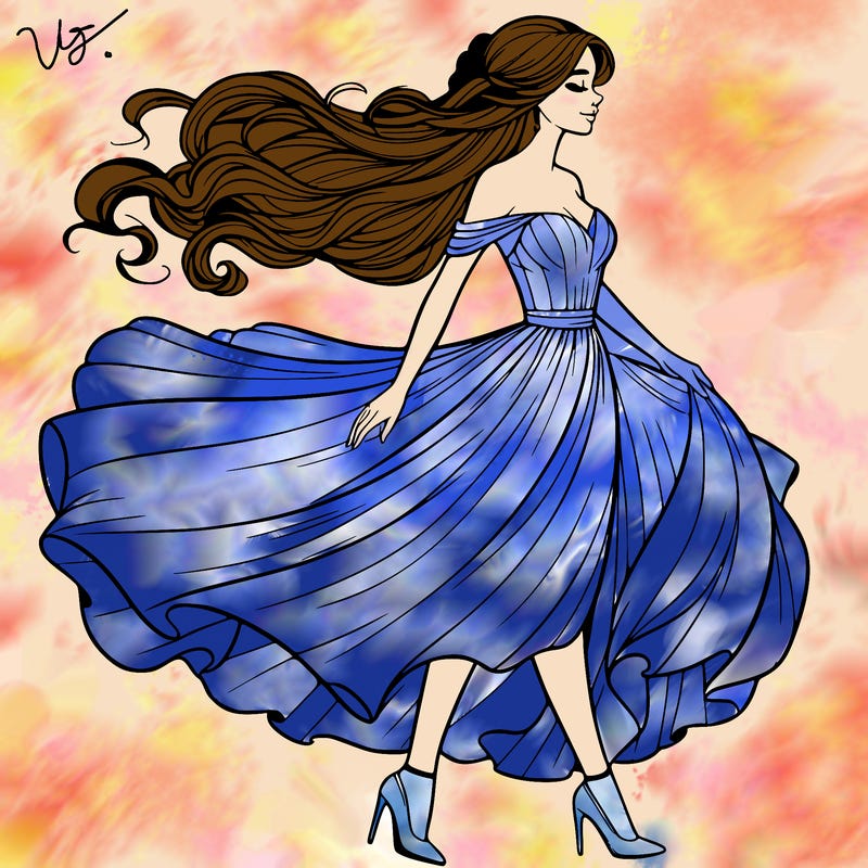 realistic woman in a dress flowing in the wind