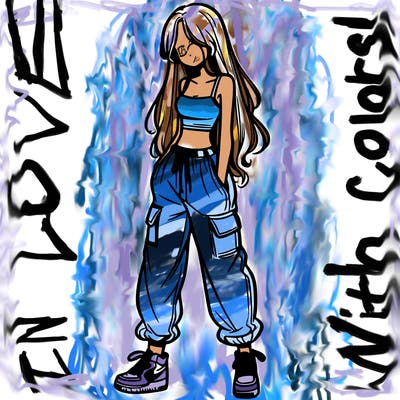 girl in baggy pants crop top and long hair