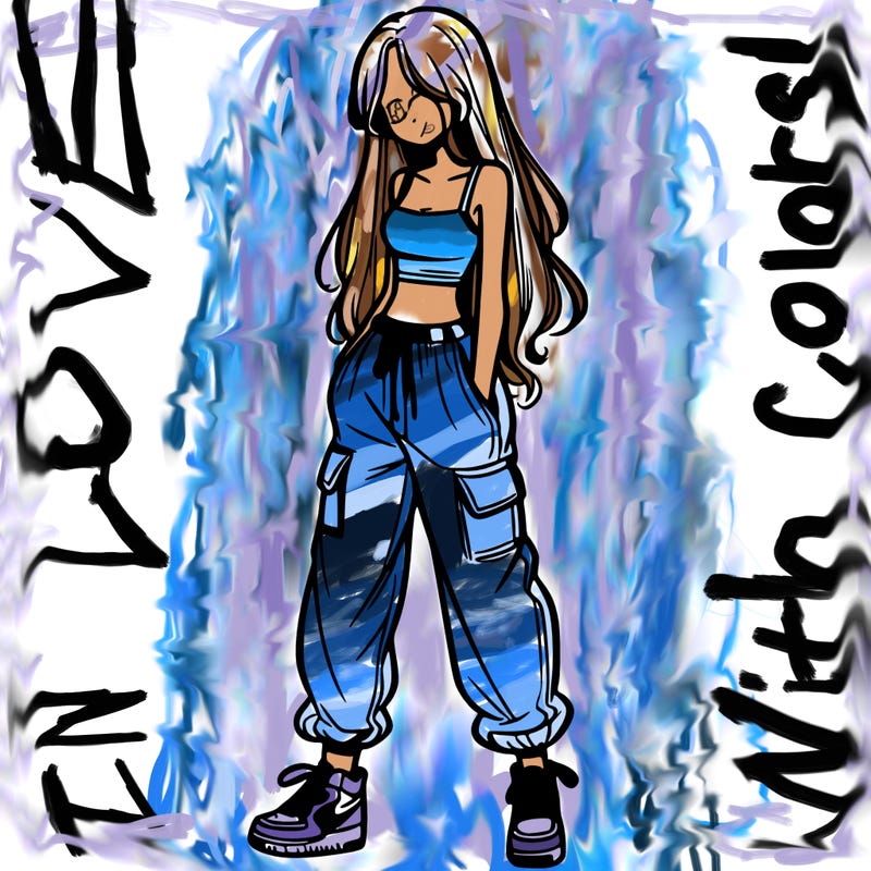 girl in baggy pants crop top and long hair