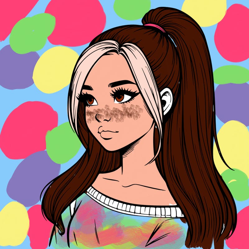 realistic girl with a high ponytail