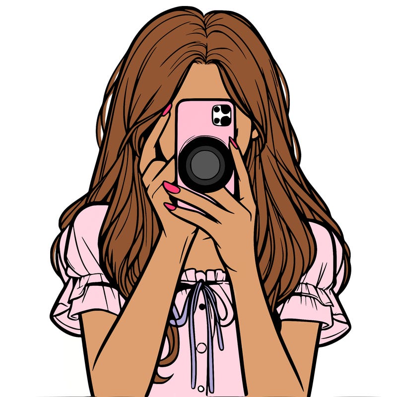 a realistic girl holding her phone taking pictures