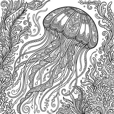 Uncover the dark beauty of the ocean with this captivating Gothic Helmet Jellyfish coloring page, perfect for adults and teens. Explore intricate patterns and a mysterious underwater scene, ready for your creative touch.