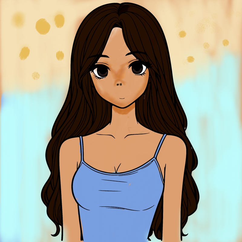 realistic girl, with long hair and a tank top