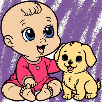 baby with a puppy