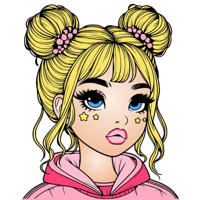 realistic girl with space buns