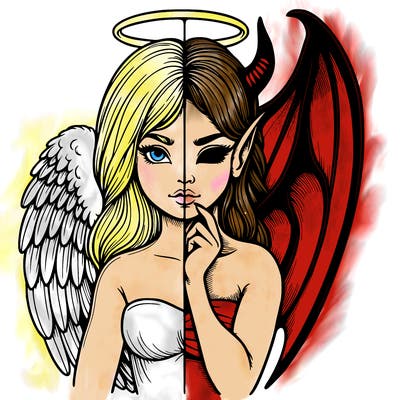 realistic angel half demon