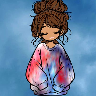 girl with baggy sweatshirt and messy bun