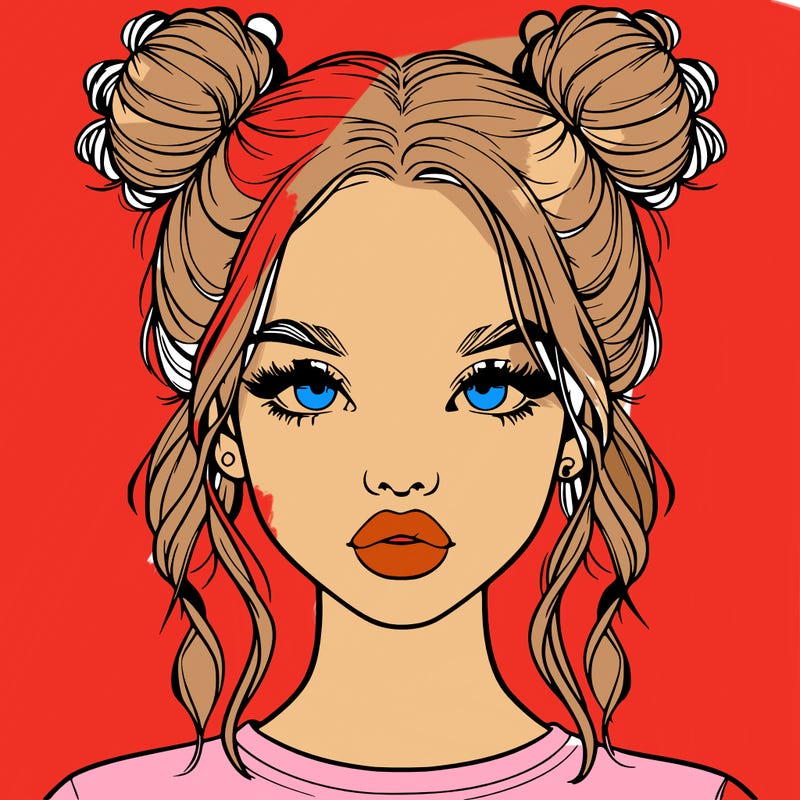 realistic girl with two buns in hair and lips