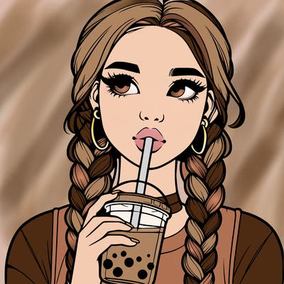 realistic girl with braided hair drinking boba