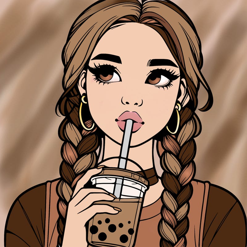 realistic girl with braided hair drinking boba