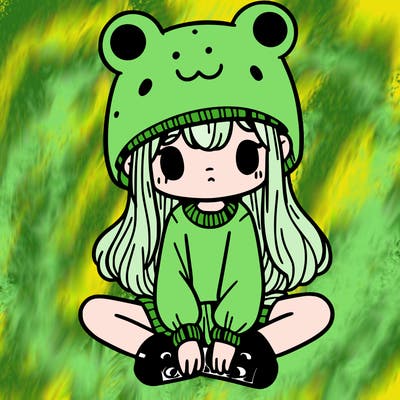 a girl wearing a frog hat and some frog socks