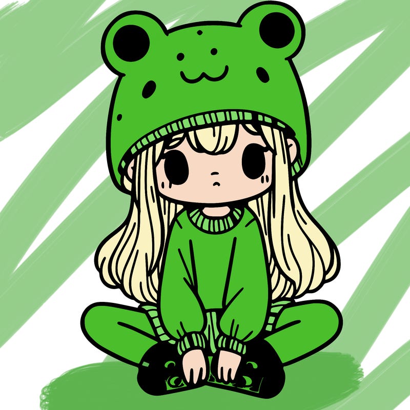 a girl wearing a frog hat and some frog socks