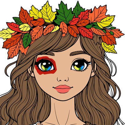 realistic girl with fall leaf crown