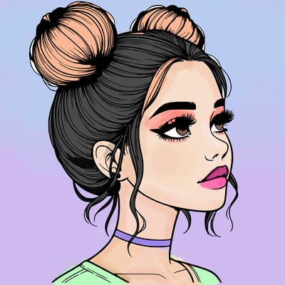 realistic girl with buns on the top of her head