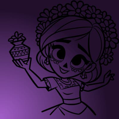 a disney style day of the dead woman.