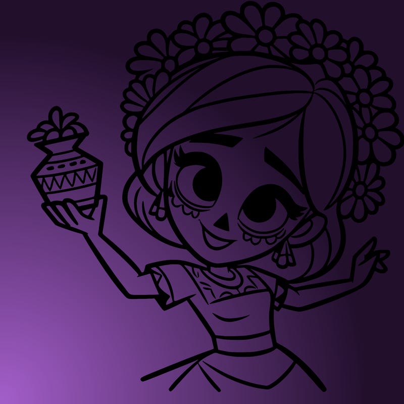 a disney style day of the dead woman.