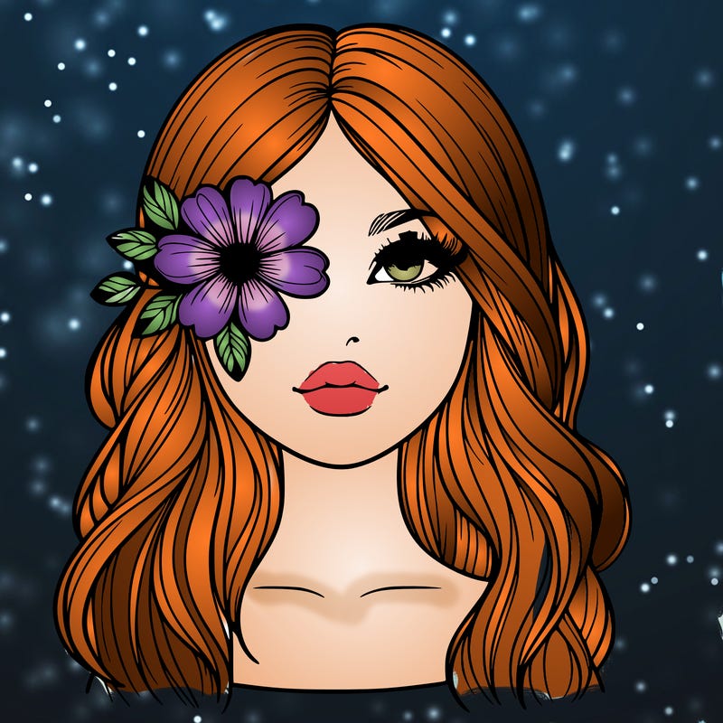 realistic girl with flower over one eye