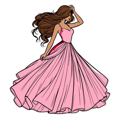 realistic woman with dress flowing in the wind