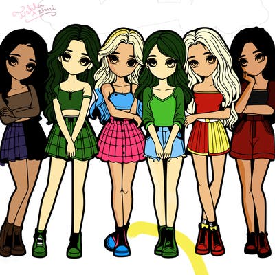 a group of girls realistic