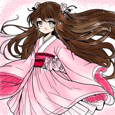 manga character with flowing dress in the wind