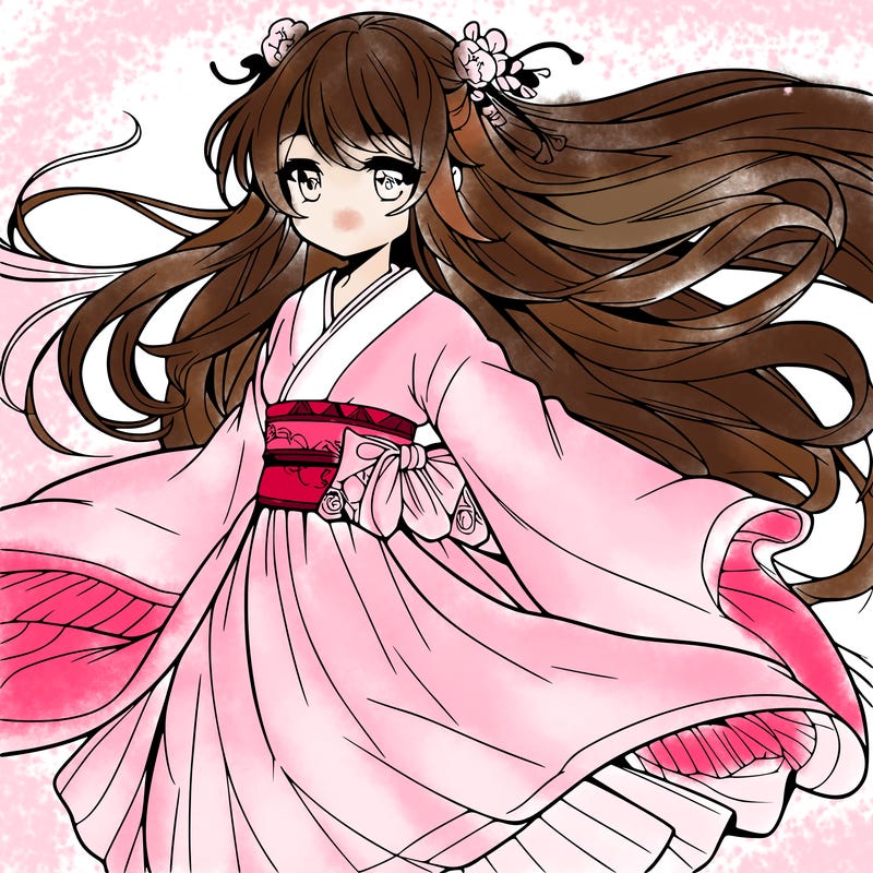 manga character with flowing dress in the wind