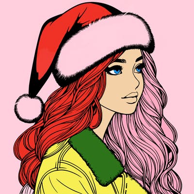 realistic girl in santa hat