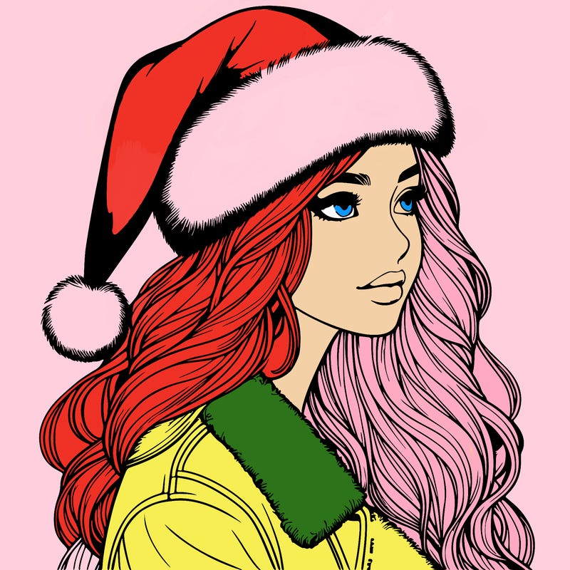 realistic girl in santa hat