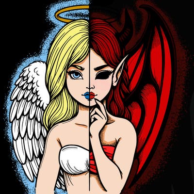 realistic angel half demon