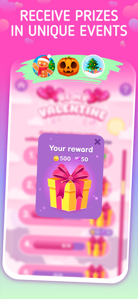 Chibi Doll Maker Dress Up Game - Screenshot of Glamora game showing a reward pop up with coins and gems for seasonal events