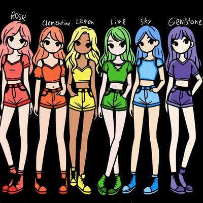 a group of girls wearing crop tops and shorts