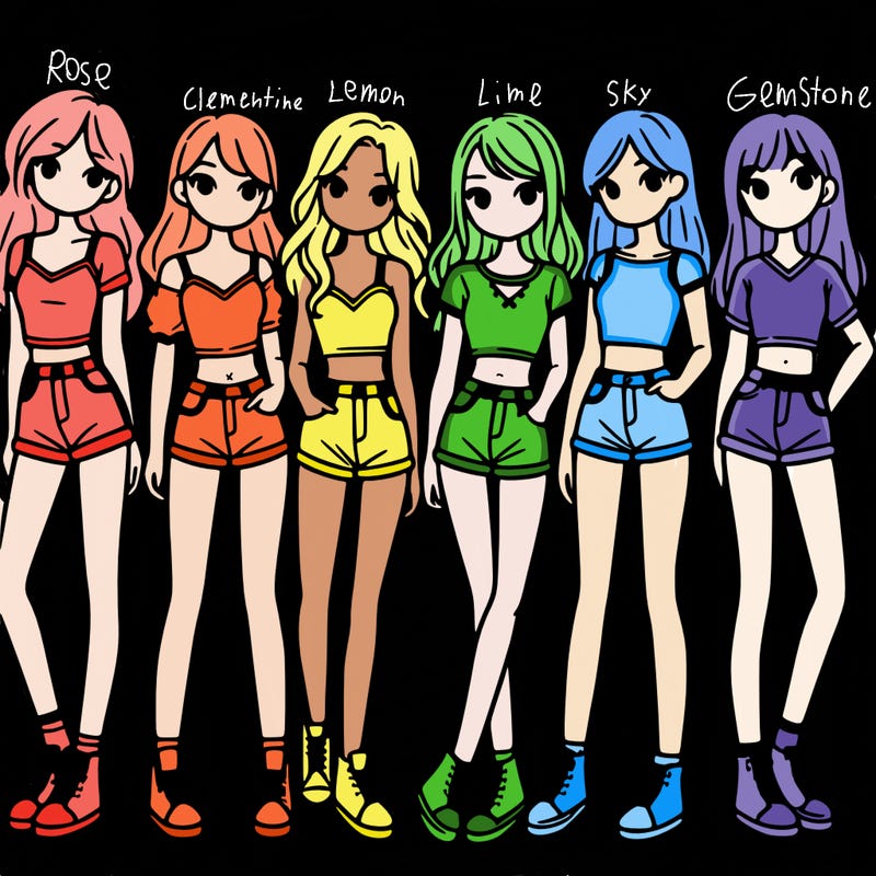 a group of girls wearing crop tops and shorts