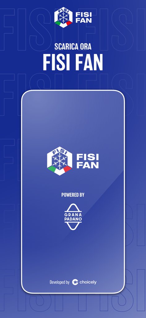 FISI FAN - Banner do aplicativo FISI FAN apresentando o logo oficial e patrocínio Grana Padano