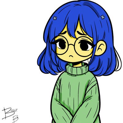 sad girl with glasses in a sweater