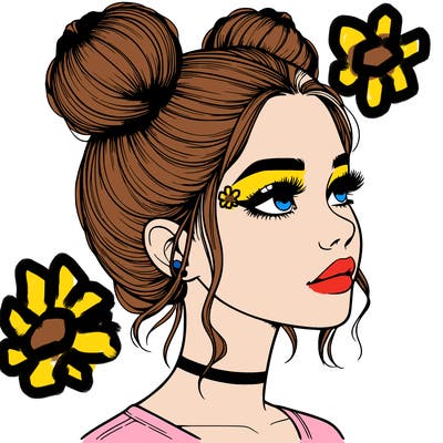 realistic girl with buns on the top of her head