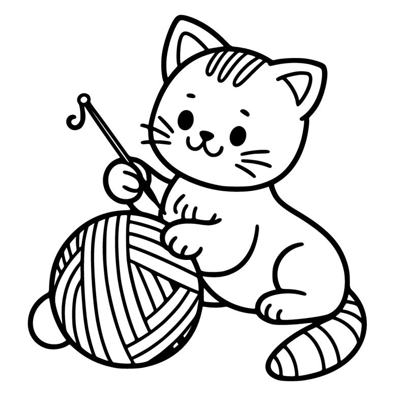 of a cat playing yarn