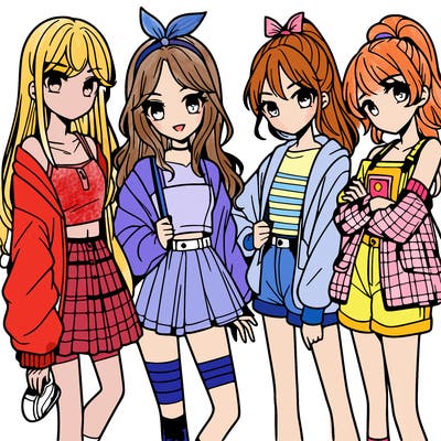 teen manga girls group of 4