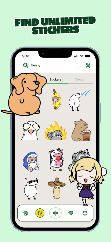 WhatSticker - Sticker Maker - Screenshot of WhatSticker app showing a collection of funny cartoon stickers for messaging apps