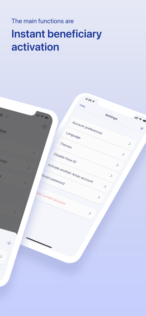 Aman Al Rajhi app settings screen highlighting the instant beneficiary activation feature