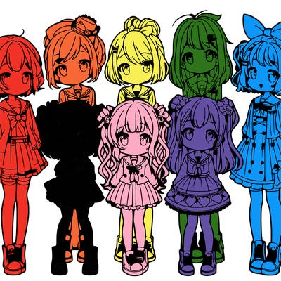 6 cute anime girls lined up