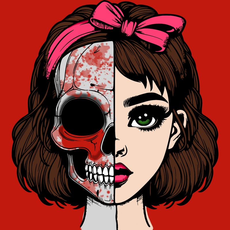 realistic girl with half skull mask