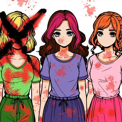 three realistic girls standing up