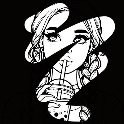 realistic girl with braided hair drinking boba