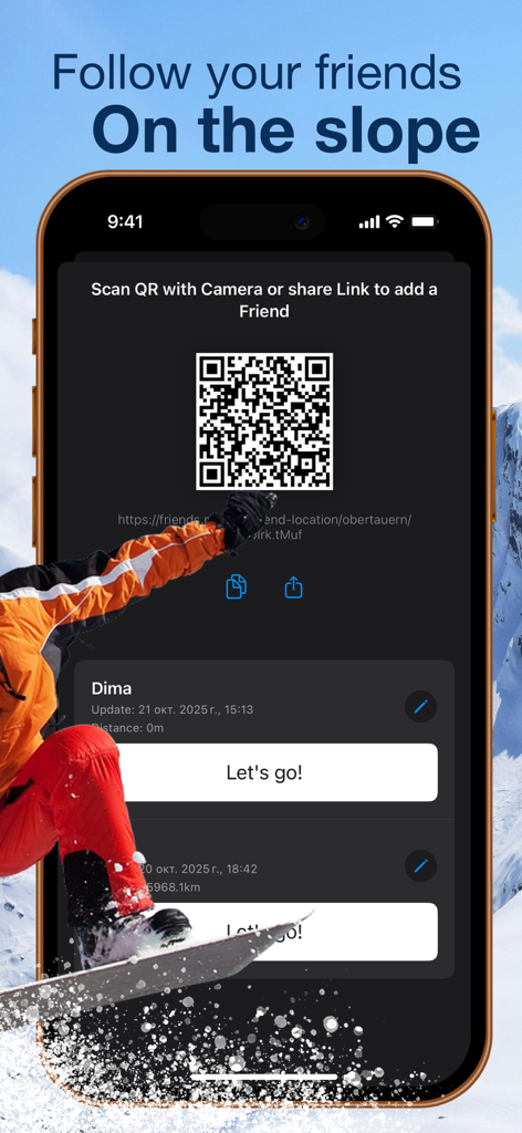 Obertauern - Obertauern ski app interface showing a QR code to add and track friends on the slopes.