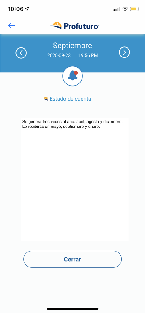Profuturo Móvil - Profuturo Movil app account statement information screen