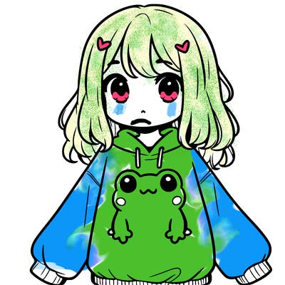 girl wearing frogging sweatshirt
